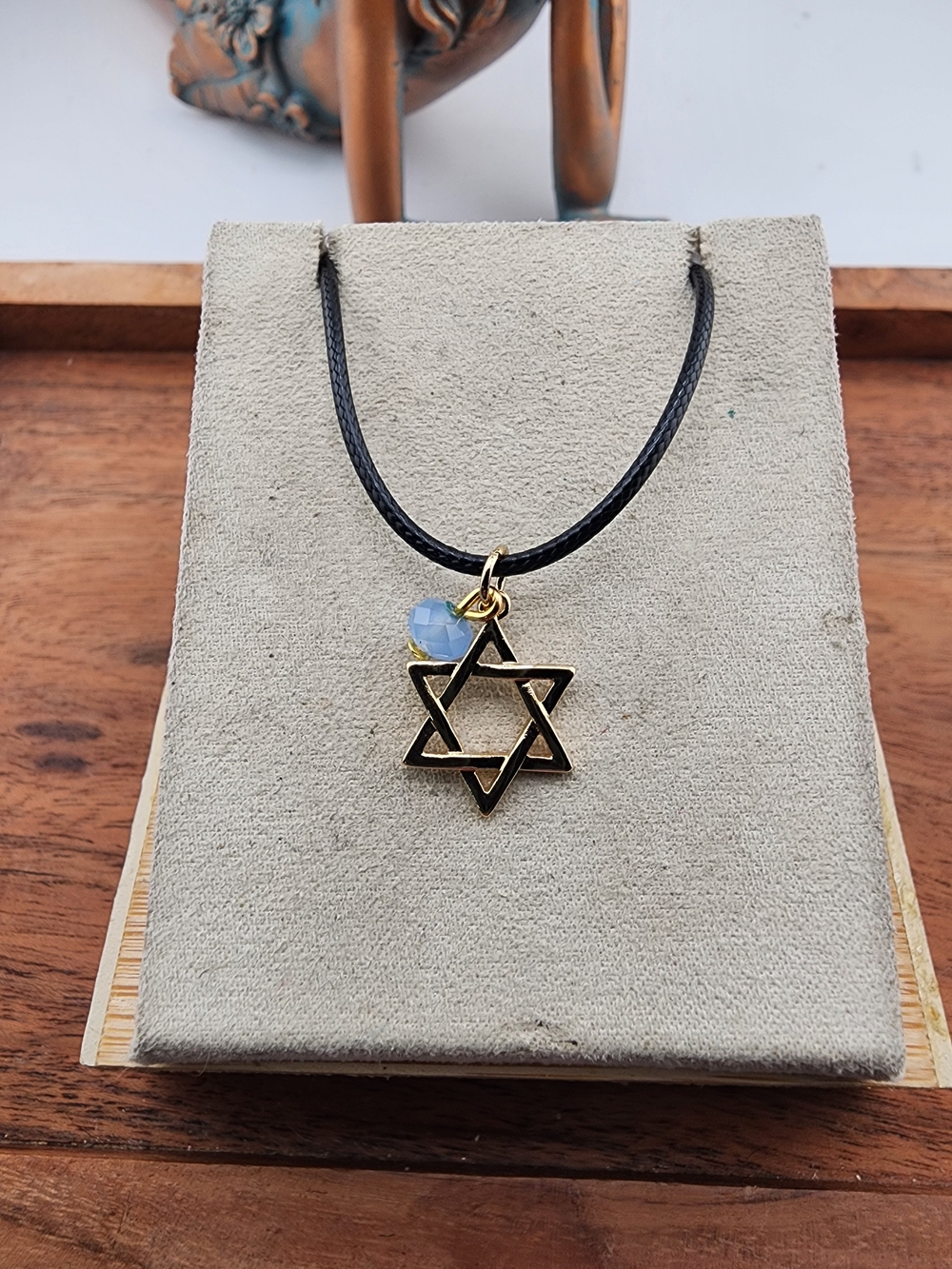Gold Star of David Pendant Necklace with Blue Accent - Women Jewelry